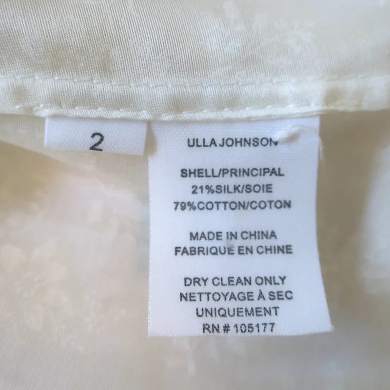 Ulla Johnson Aria Puffärmel-Bluse Creme Blumenprint Organza Größe 2
