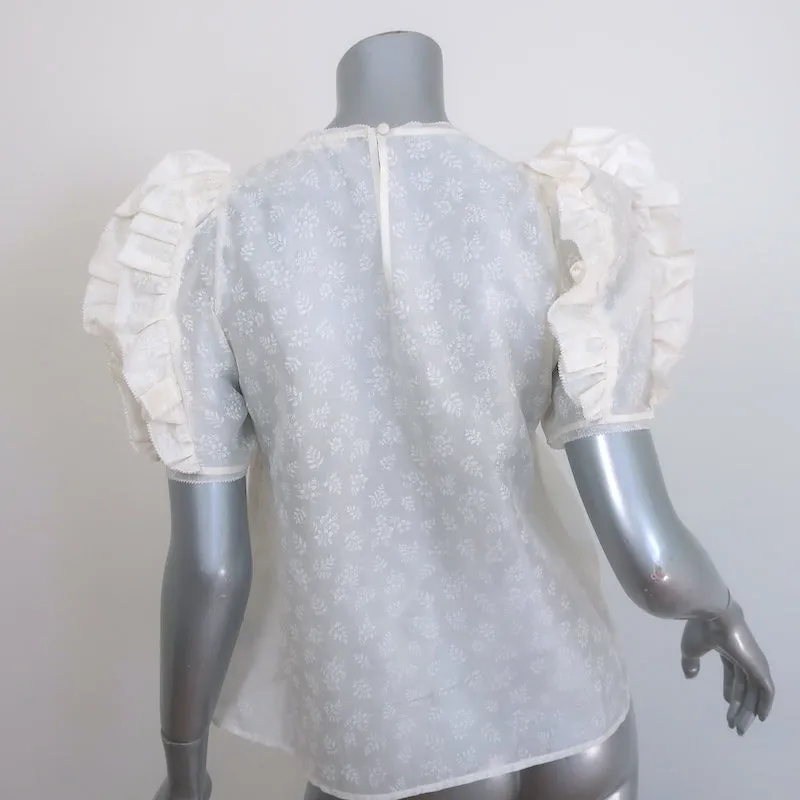 Ulla Johnson Aria Puffärmel-Bluse Creme Blumenprint Organza Größe 2