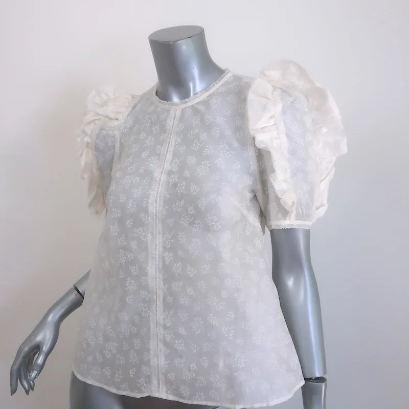 Ulla Johnson Aria Puffärmel-Bluse Creme Blumenprint Organza Größe 2