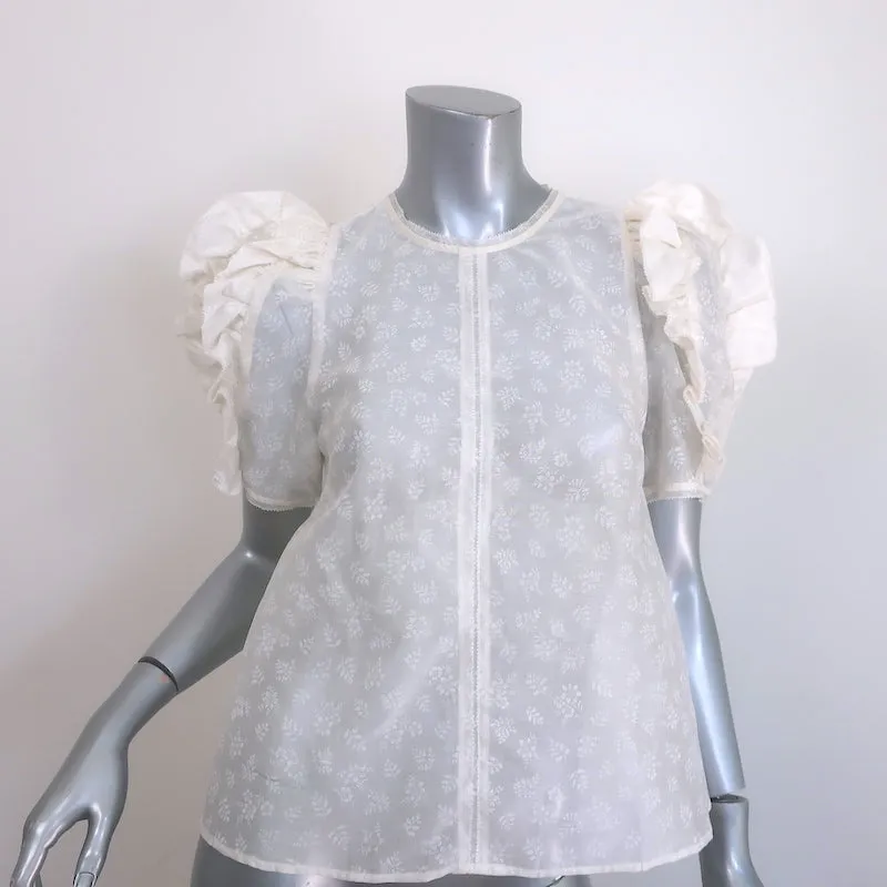 Ulla Johnson Aria Puffärmel-Bluse Creme Blumenprint Organza Größe 2