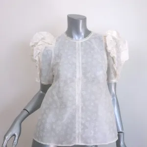 Ulla Johnson Aria Puffärmel-Bluse Creme Blumenprint Organza Größe 2