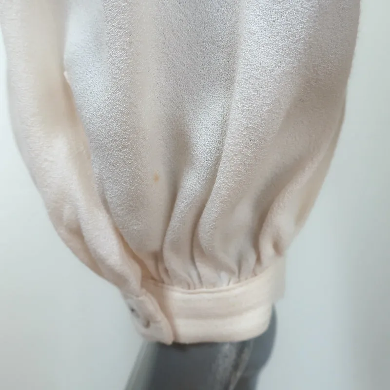 Ulla Johnson Clemens Bluse mit Krawattenverschluss Creme Crêpe Größe 2 Langarmtop