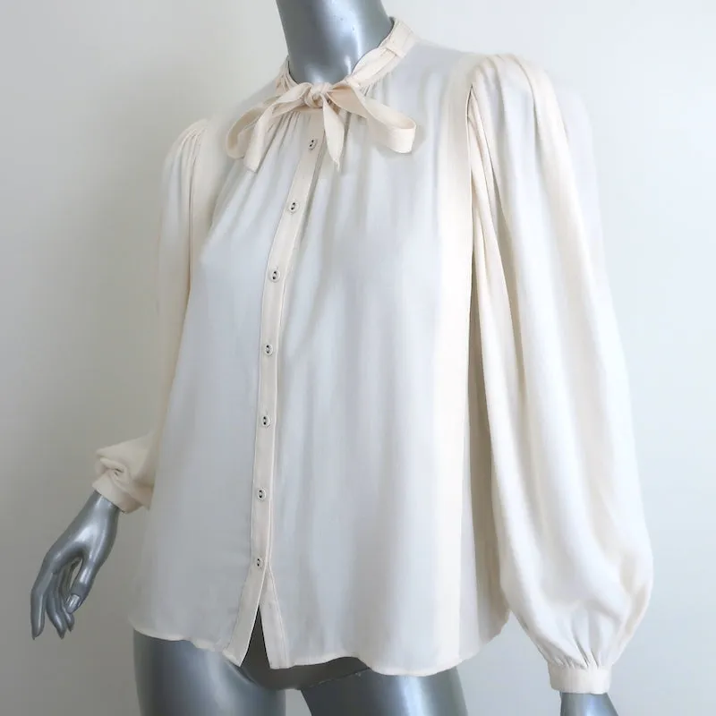 Ulla Johnson Clemens Bluse mit Krawattenverschluss Creme Crêpe Größe 2 Langarmtop