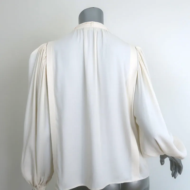 Ulla Johnson Clemens Bluse mit Krawattenverschluss Creme Crêpe Größe 2 Langarmtop