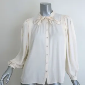 Ulla Johnson Clemens Bluse mit Krawattenverschluss Creme Crêpe Größe 2 Langarmtop