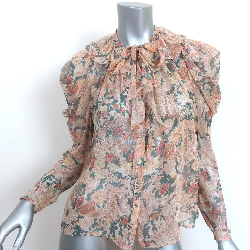 Ulla Johnson Colette Bluse Hellrosa Lurex Blumenmuster Seide Größe 0