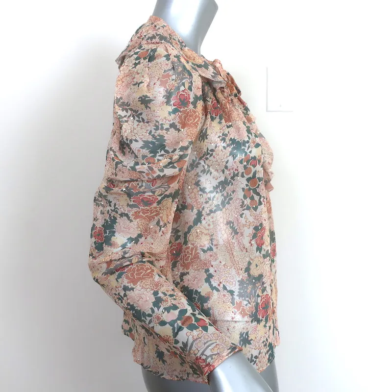 Ulla Johnson Colette Bluse Hellrosa Lurex Blumenmuster Seide Größe 0