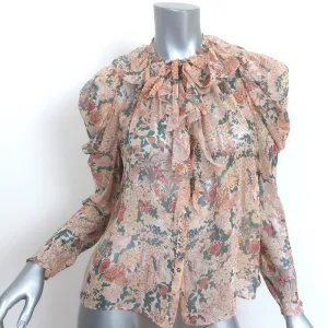 Ulla Johnson Colette Bluse Hellrosa Lurex Blumenmuster Seide Größe 0