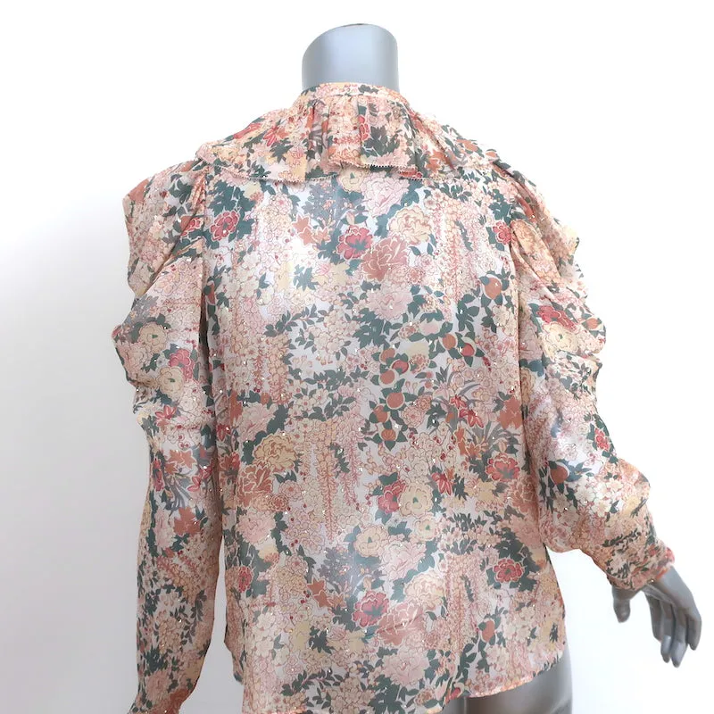 Ulla Johnson Colette Bluse Hellrosa Lurex Blumenmuster Seide Größe 0