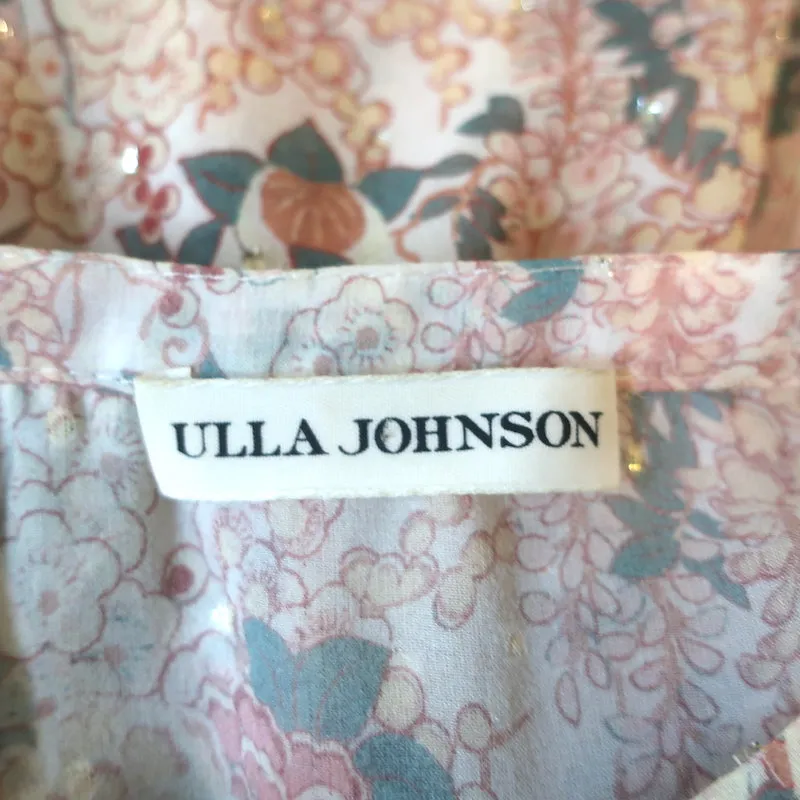 Ulla Johnson Colette Bluse Hellrosa Lurex Blumenmuster Seide Größe 0