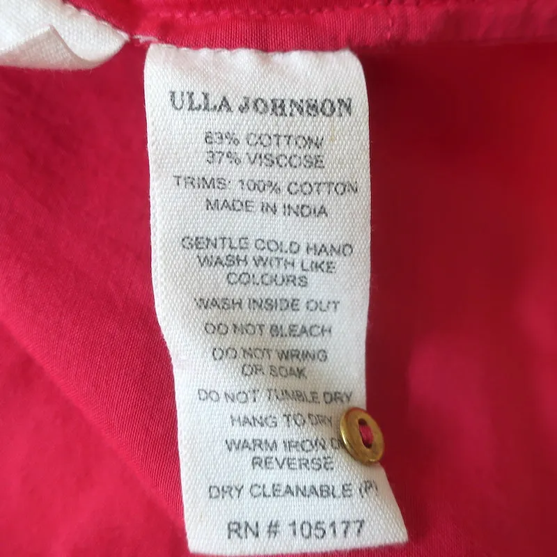 Ulla Johnson Desi Puffärmeliges Top Fuchsia Spitzenbesatz Bestickte Baumwolle Größe 0