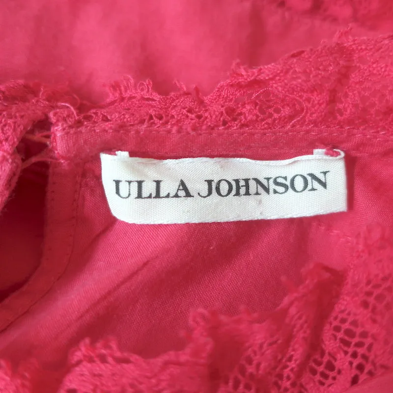 Ulla Johnson Desi Puffärmeliges Top Fuchsia Spitzenbesatz Bestickte Baumwolle Größe 0