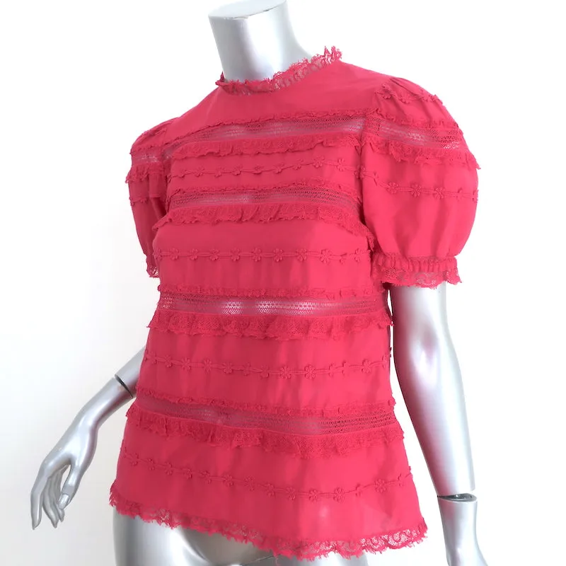 Ulla Johnson Desi Puffärmeliges Top Fuchsia Spitzenbesatz Bestickte Baumwolle Größe 0