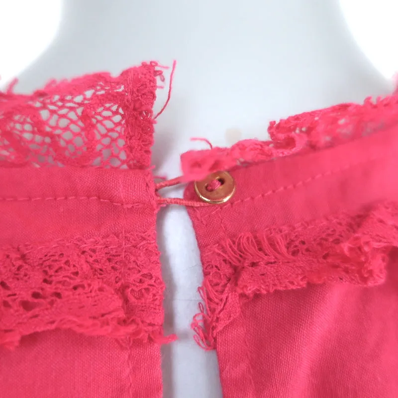 Ulla Johnson Desi Puffärmeliges Top Fuchsia Spitzenbesatz Bestickte Baumwolle Größe 0