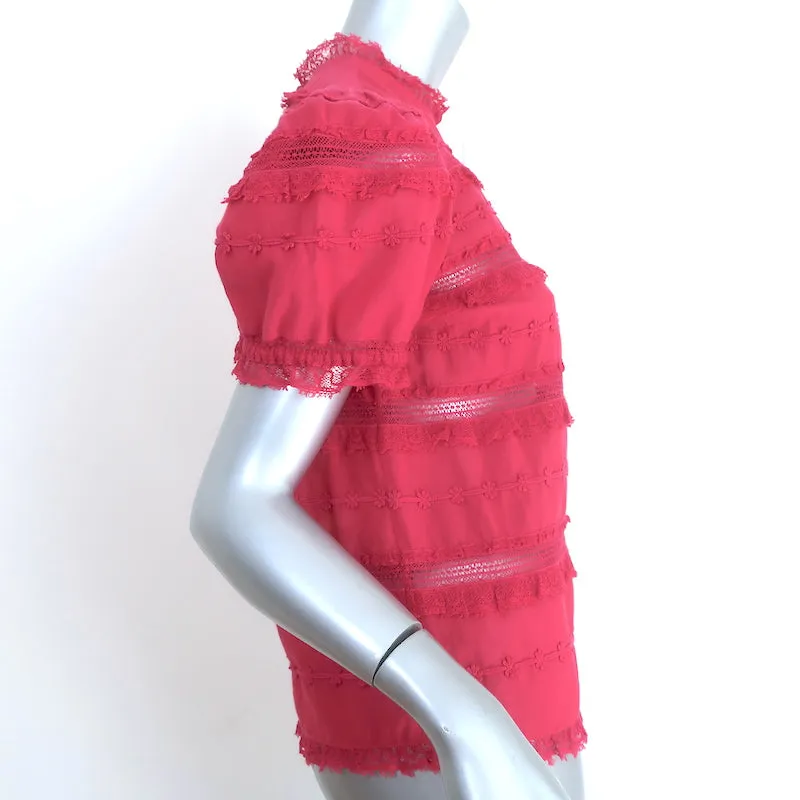 Ulla Johnson Desi Puffärmeliges Top Fuchsia Spitzenbesatz Bestickte Baumwolle Größe 0