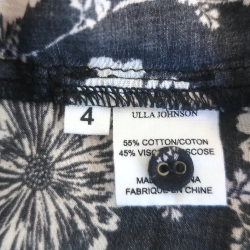 Ulla Johnson Dionne Langarmbluse Schwarz Blumenmuster Baumwoll-Mischgewebe Größe 4