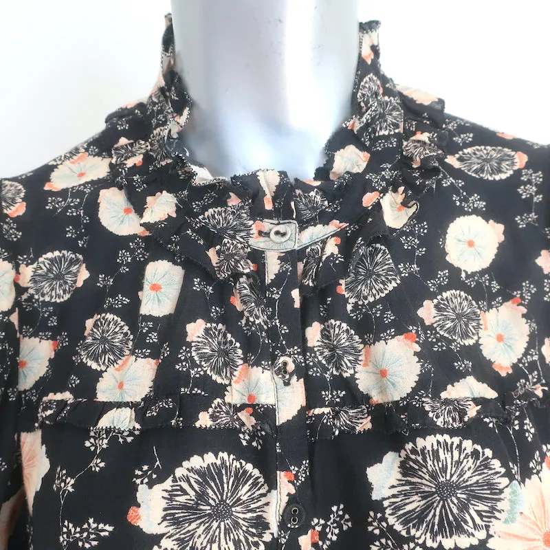 Ulla Johnson Dionne Langarmbluse Schwarz Blumenmuster Baumwoll-Mischgewebe Größe 4