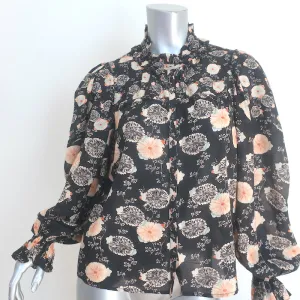 Ulla Johnson Dionne Langarmbluse Schwarz Blumenmuster Baumwoll-Mischgewebe Größe 4