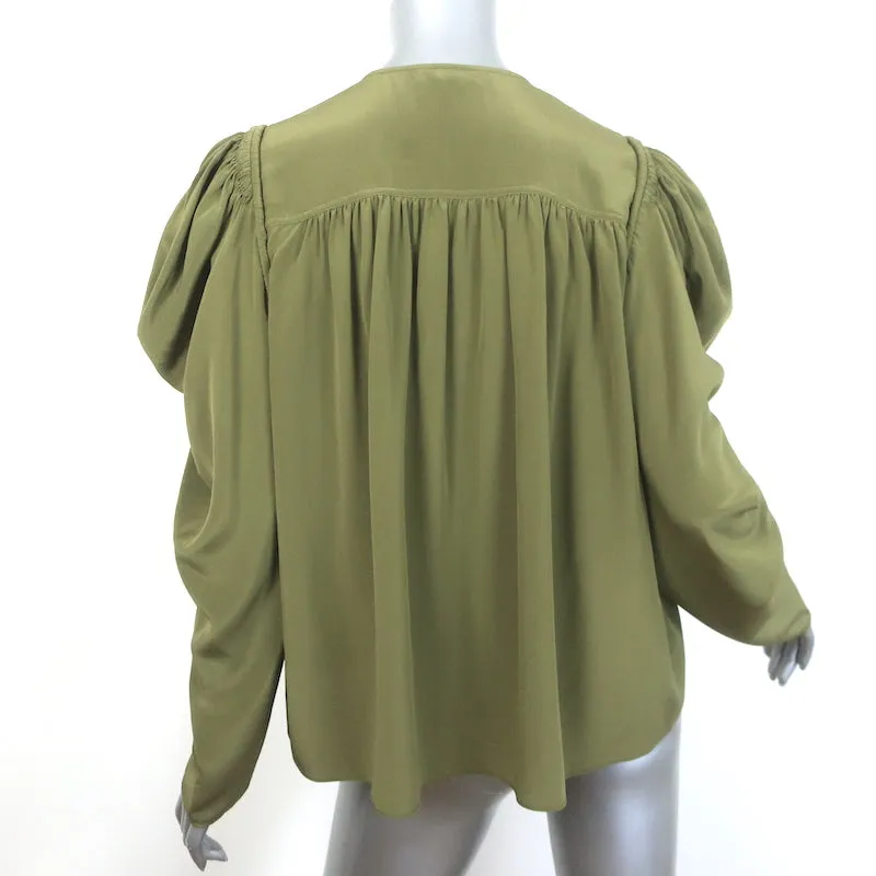 Ulla Johnson Lela Puffärmel-Bluse in Olivgrün aus Seide, Größe 10