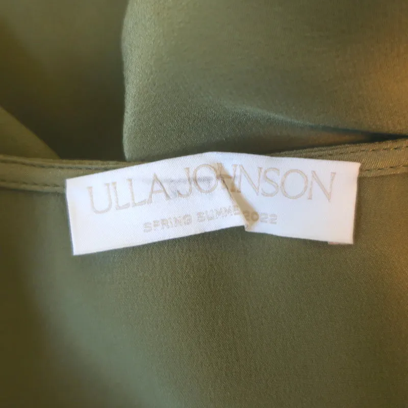 Ulla Johnson Lela Puffärmel-Bluse in Olivgrün aus Seide, Größe 10