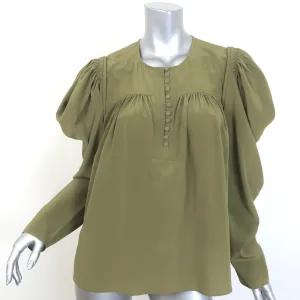 Ulla Johnson Lela Puffärmel-Bluse in Olivgrün aus Seide, Größe 10