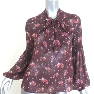 Ulla Johnson Mimi Bluse mit Krawattenverschluss Pflaumenblüten-Druck Seide Größe 2 Langarmtop