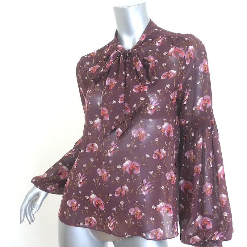 Ulla Johnson Mimi Bluse mit Krawattenverschluss Pflaumenblüten-Druck Seide Größe 2 Langarmtop