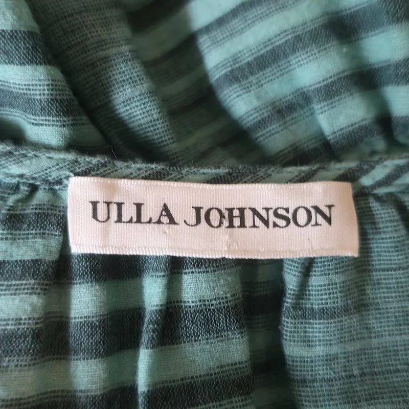 Ulla Johnson Ophelia Peplum Top Türkis Gestreift Baumwolle Größe 0 Langarmbluse