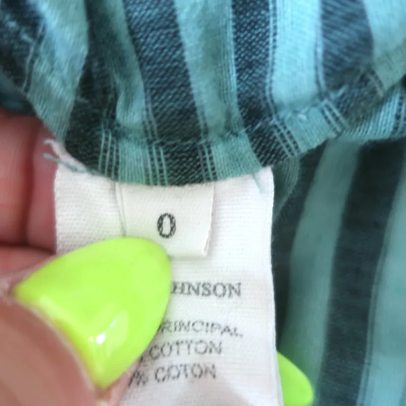 Ulla Johnson Ophelia Peplum Top Türkis Gestreift Baumwolle Größe 0 Langarmbluse