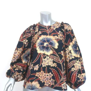 Ulla Johnson Puffärmel-Bluse Naomi Marineblau/Gold Metallik Blumenmuster Größe 4 NEU