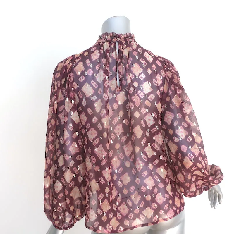 Ulla Johnson Sandrine Bluse Bordeaux Gedruckter Chiffon Größe 2 Langarm Top