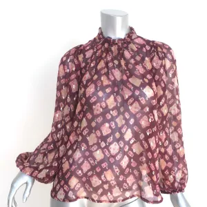 Ulla Johnson Sandrine Bluse Bordeaux Gedruckter Chiffon Größe 2 Langarm Top