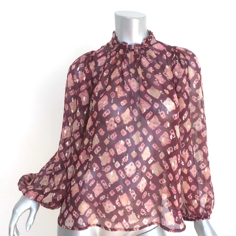 Ulla Johnson Sandrine Bluse Bordeaux Gedruckter Chiffon Größe 2 Langarm Top