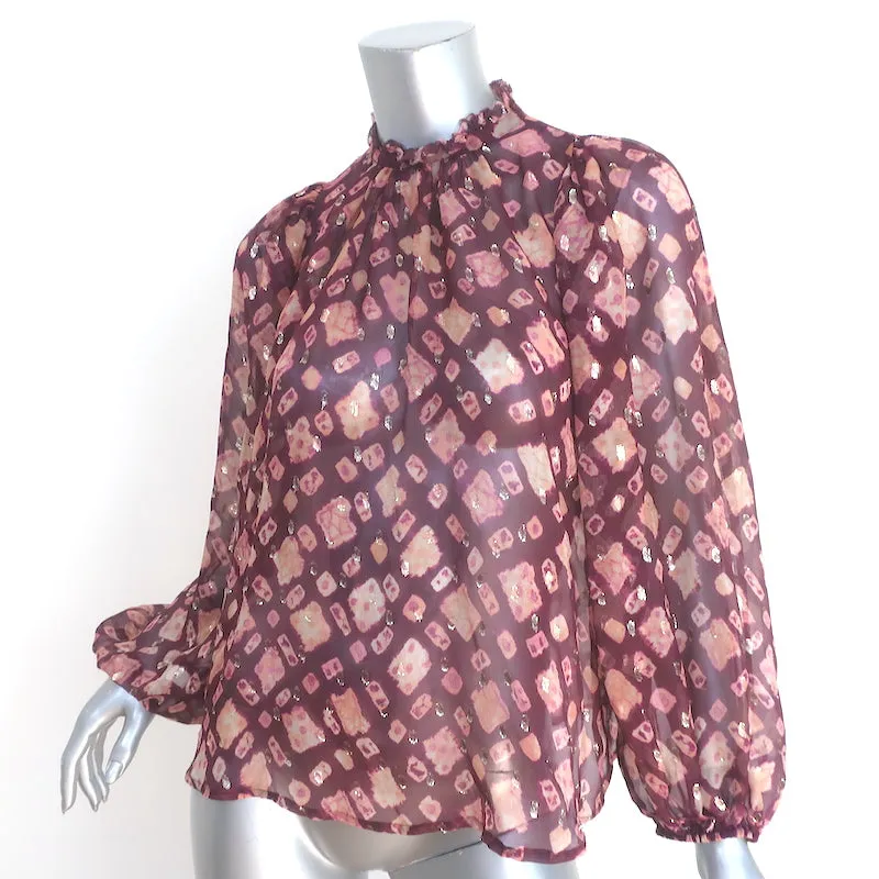 Ulla Johnson Sandrine Bluse Bordeaux Gedruckter Chiffon Größe 2 Langarm Top