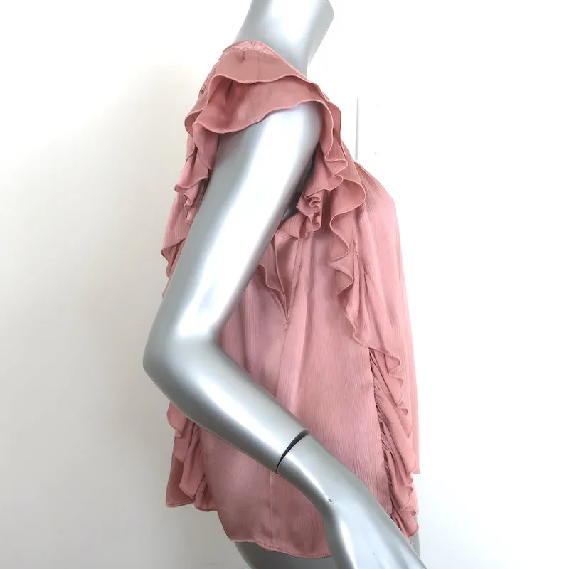 Ulla Johnson Winnie Rüschenbluse Rosé Satin Größe 0 Bluse mit Flatterärmeln