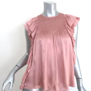 Ulla Johnson Winnie Rüschenbluse Rosé Satin Größe 0 Bluse mit Flatterärmeln