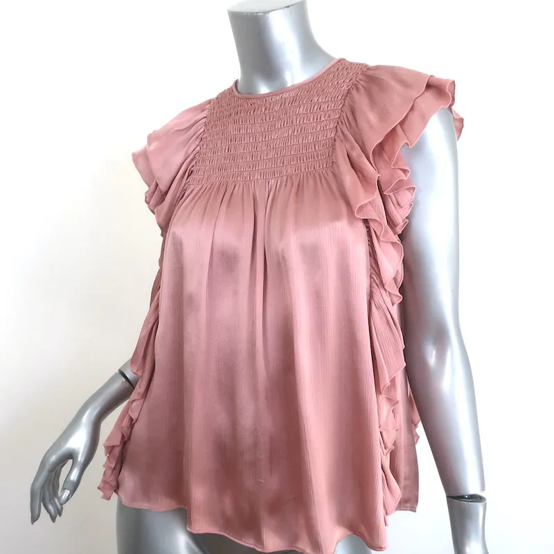 Ulla Johnson Winnie Rüschenbluse Rosé Satin Größe 0 Bluse mit Flatterärmeln