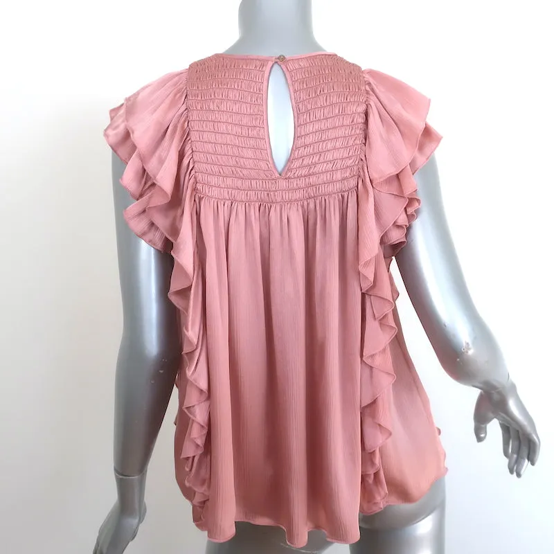 Ulla Johnson Winnie Rüschenbluse Rosé Satin Größe 0 Bluse mit Flatterärmeln