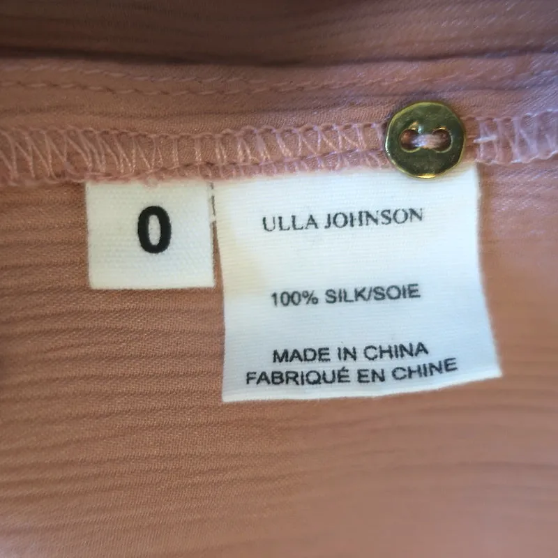 Ulla Johnson Winnie Rüschenbluse Rosé Satin Größe 0 Bluse mit Flatterärmeln