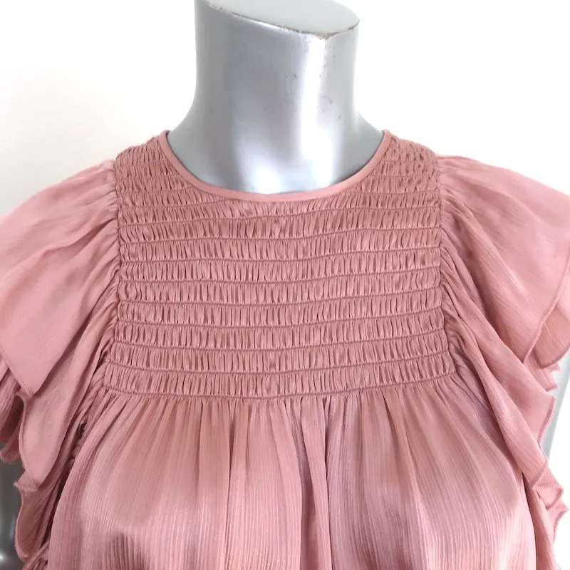 Ulla Johnson Winnie Rüschenbluse Rosé Satin Größe 0 Bluse mit Flatterärmeln