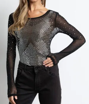 Vegas Pailletten-Bodysuit in Schwarz