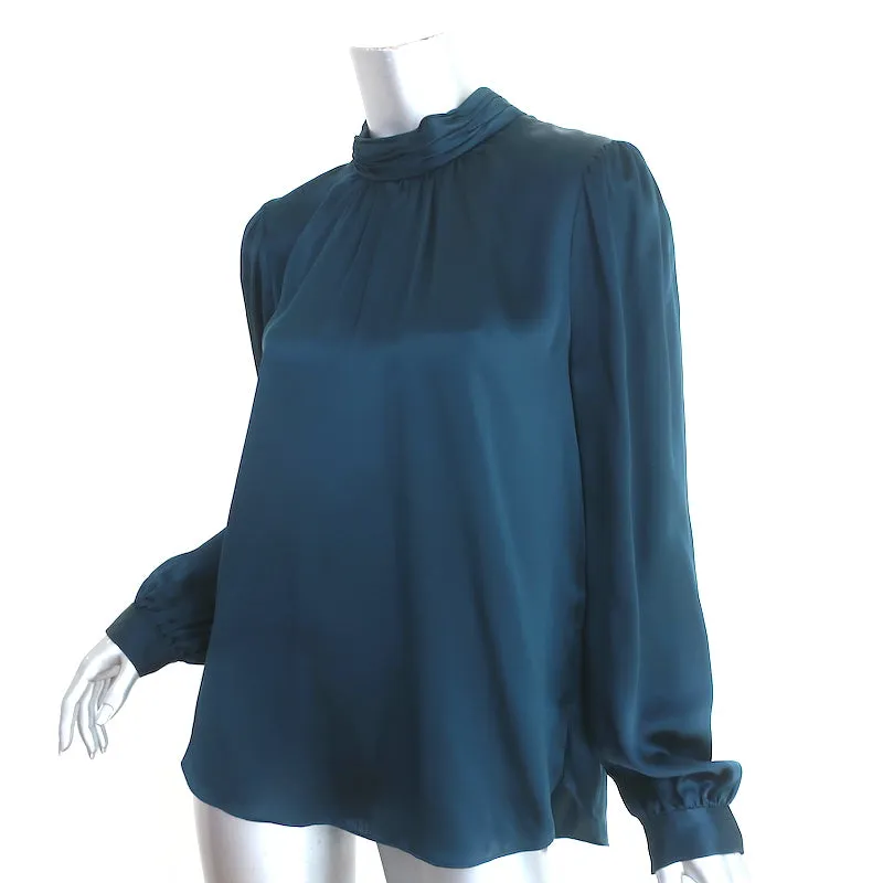 Veronica Beard Bluse mit Schleifenrücken Chilton Marineblau Seiden Satin Größe 10 Langarm Top