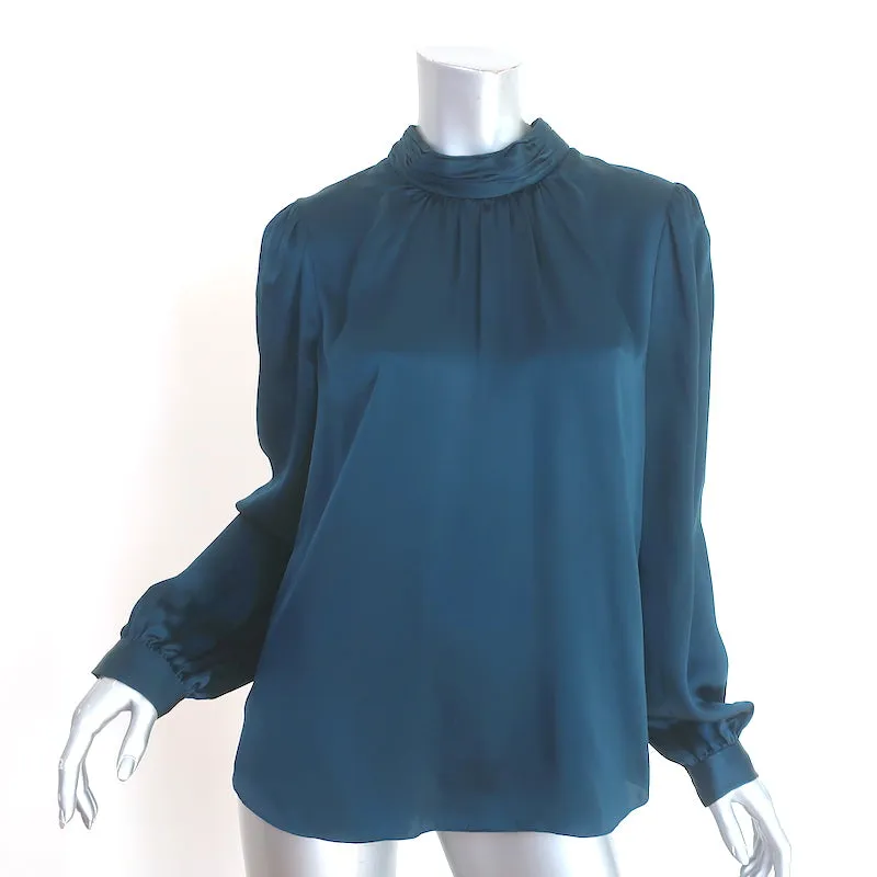 Veronica Beard Bluse mit Schleifenrücken Chilton Marineblau Seiden Satin Größe 10 Langarm Top