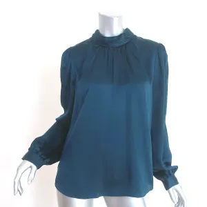 Veronica Beard Bluse mit Schleifenrücken Chilton Marineblau Seiden Satin Größe 10 Langarm Top