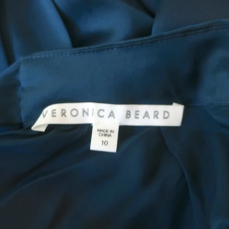 Veronica Beard Bluse mit Schleifenrücken Chilton Marineblau Seiden Satin Größe 10 Langarm Top