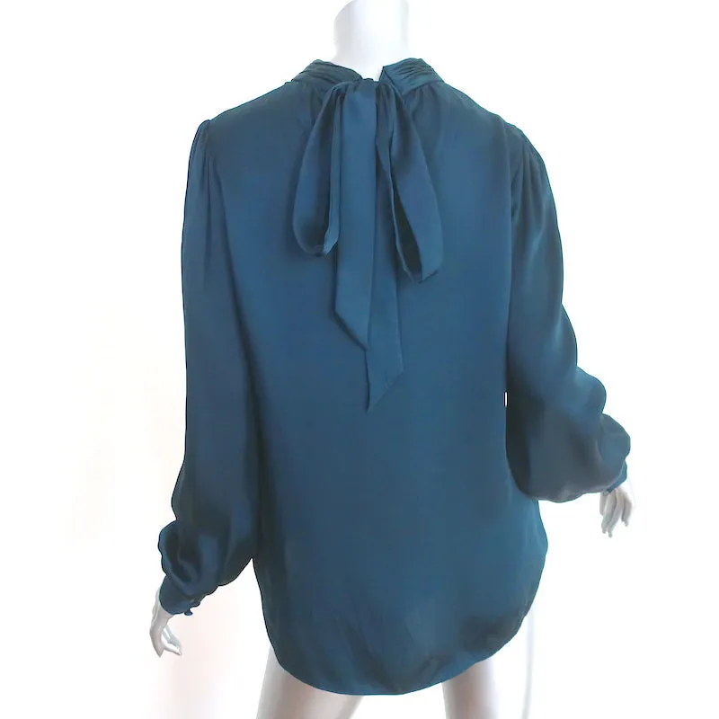 Veronica Beard Bluse mit Schleifenrücken Chilton Marineblau Seiden Satin Größe 10 Langarm Top