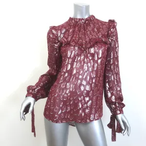 Veronica Beard Brooks Bündchen-Bluse in Burgunder Metallic Seide Größe 6 NEU