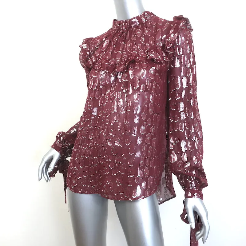 Veronica Beard Brooks Bündchen-Bluse in Burgunder Metallic Seide Größe 6 NEU