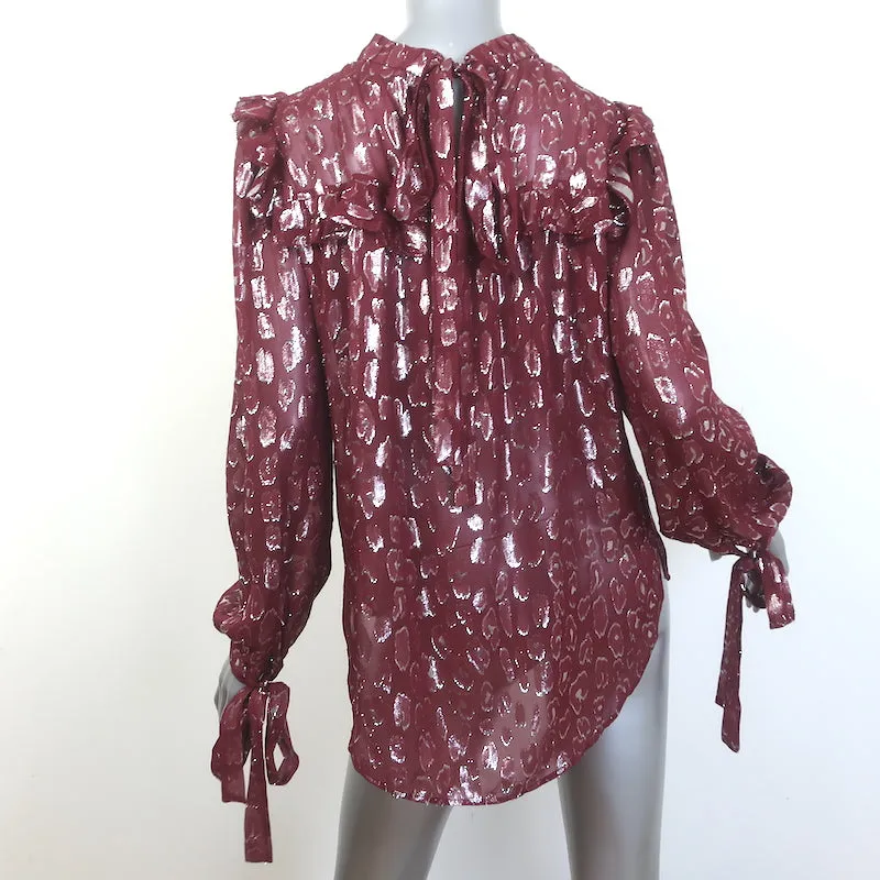 Veronica Beard Brooks Bündchen-Bluse in Burgunder Metallic Seide Größe 6 NEU