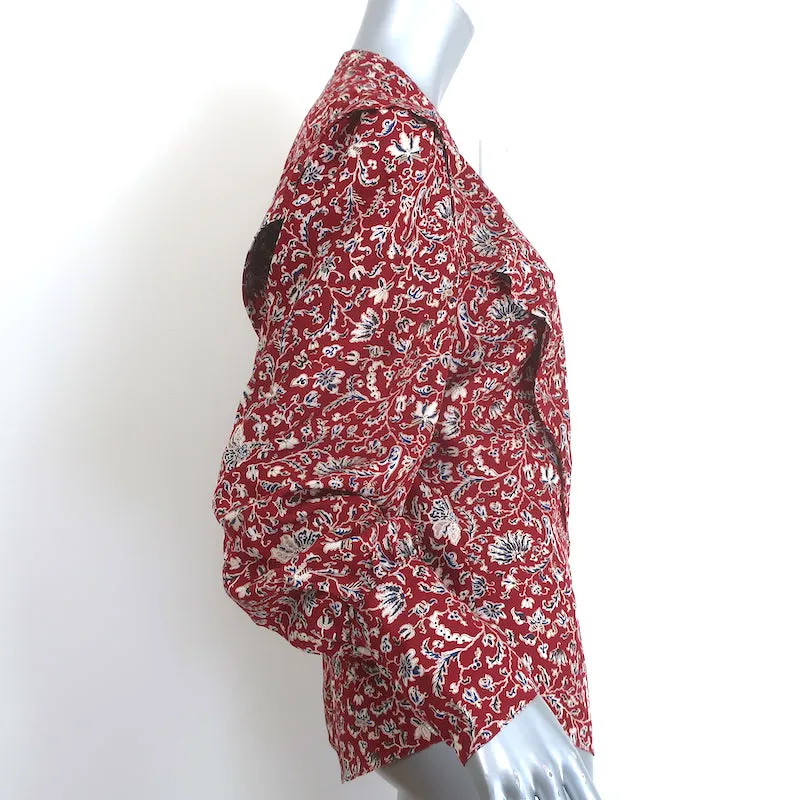 Veronica Beard Drela Bluse mit Knopfleiste Rot Bedruckte Seide Größe 6 Langarm Oberteil